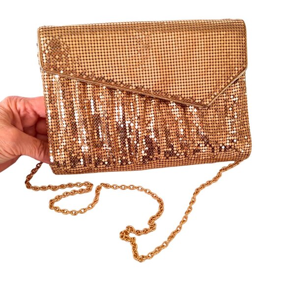 Whiting & Davis Clutch Gold Mesh Purse Evening Bag Detachable Crossbody Chain - Picture 5 of 16